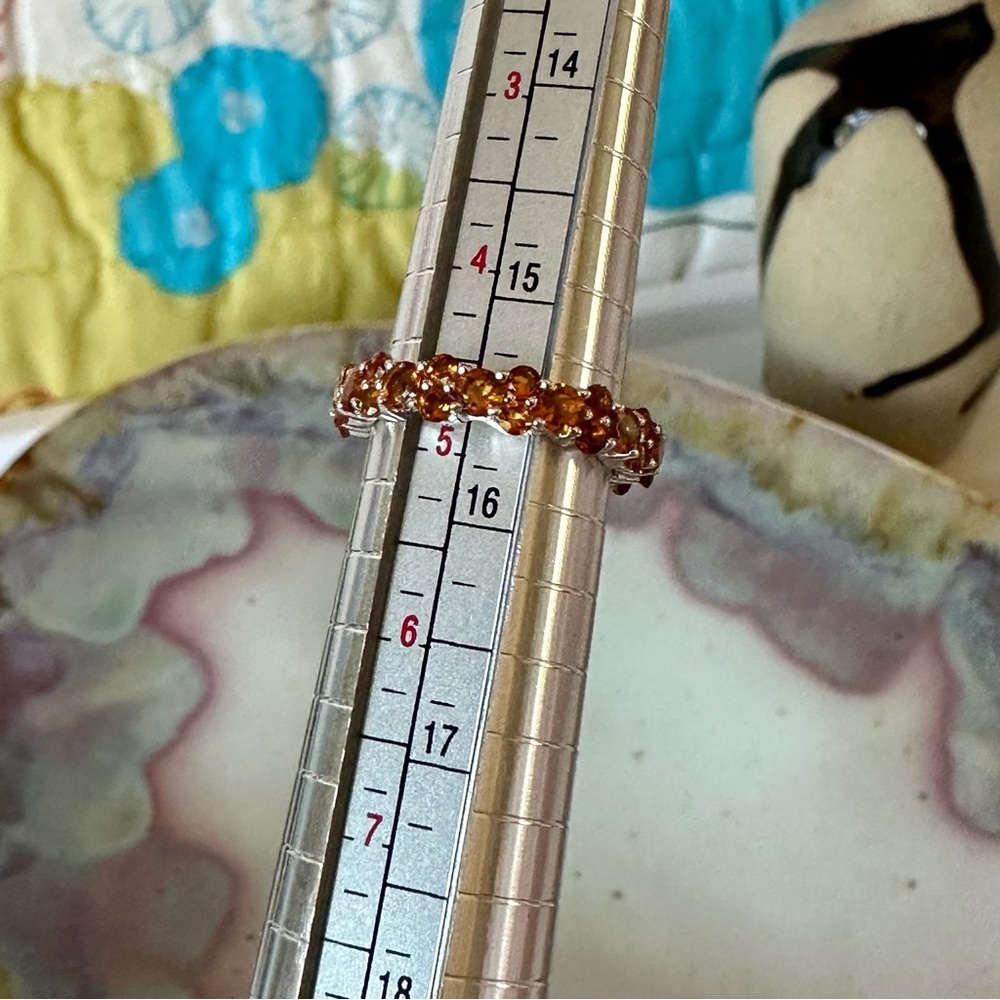 amber & 925 sterling silver eternity band ring / size 5 - Picture 3 of 4